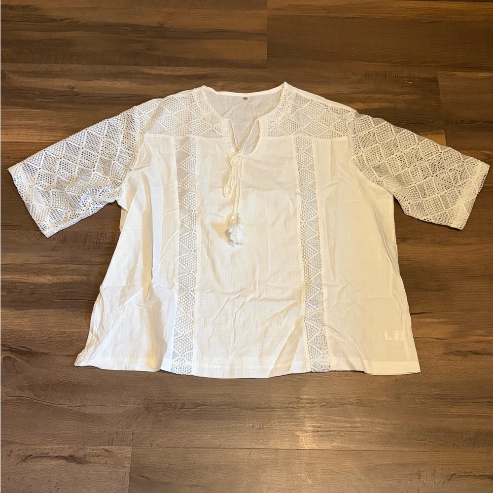 Womens White Lace Detail Blouse Size 5x